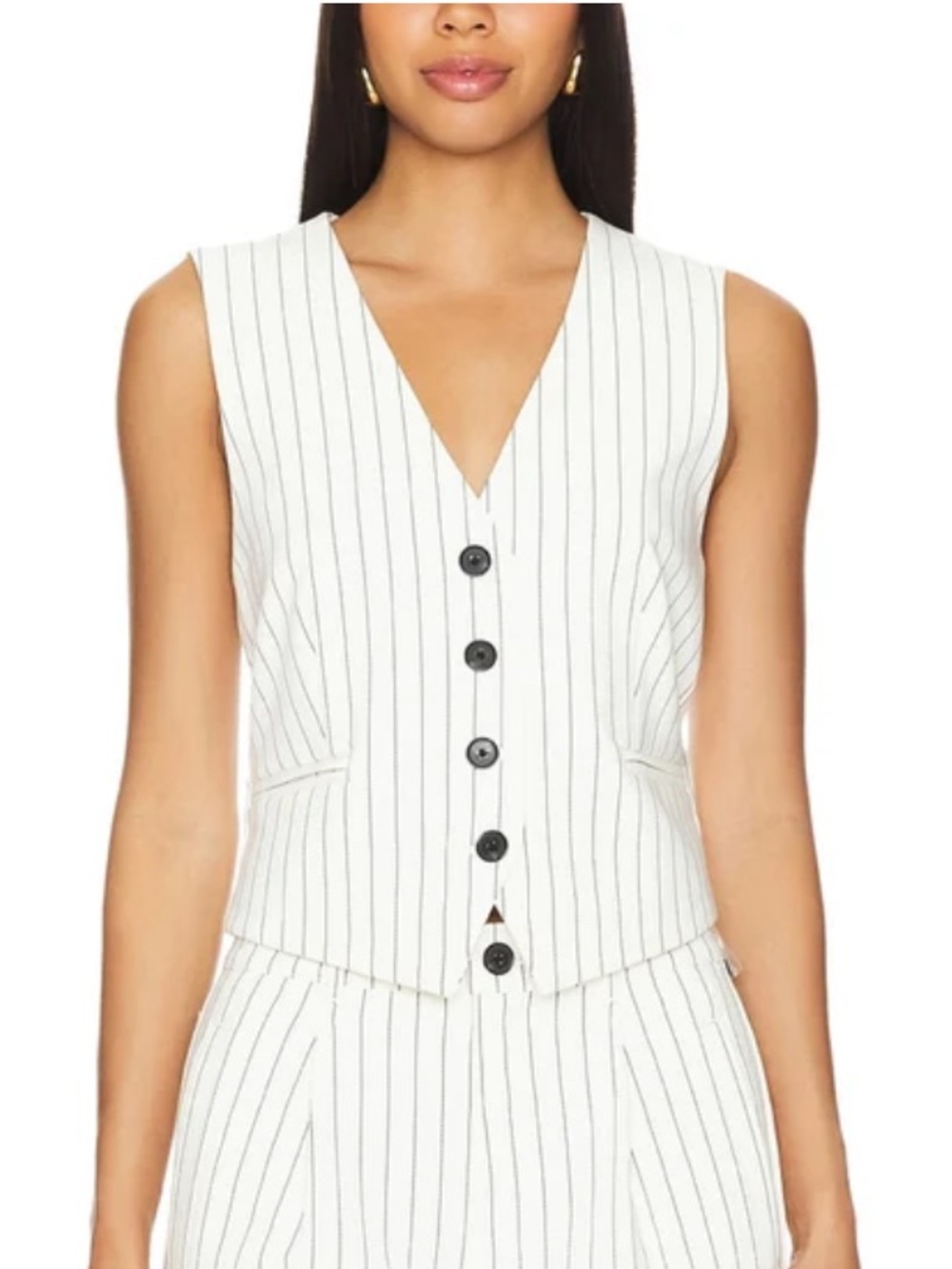 Rachel Zoe Linen Blend Striped Sleeveless Vest Waistcoat